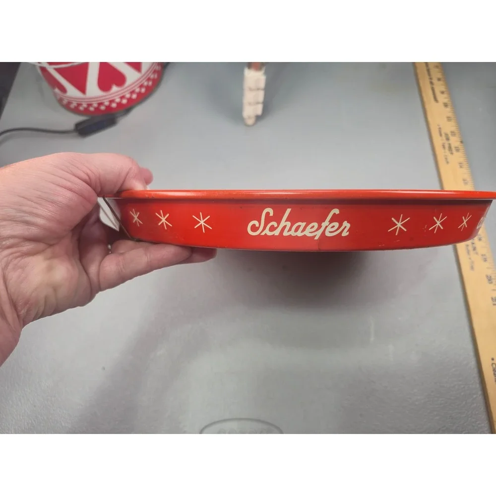 Vintage Schaefer Beer Metal Serving Tray Red Canco America's Oldest Lager 12